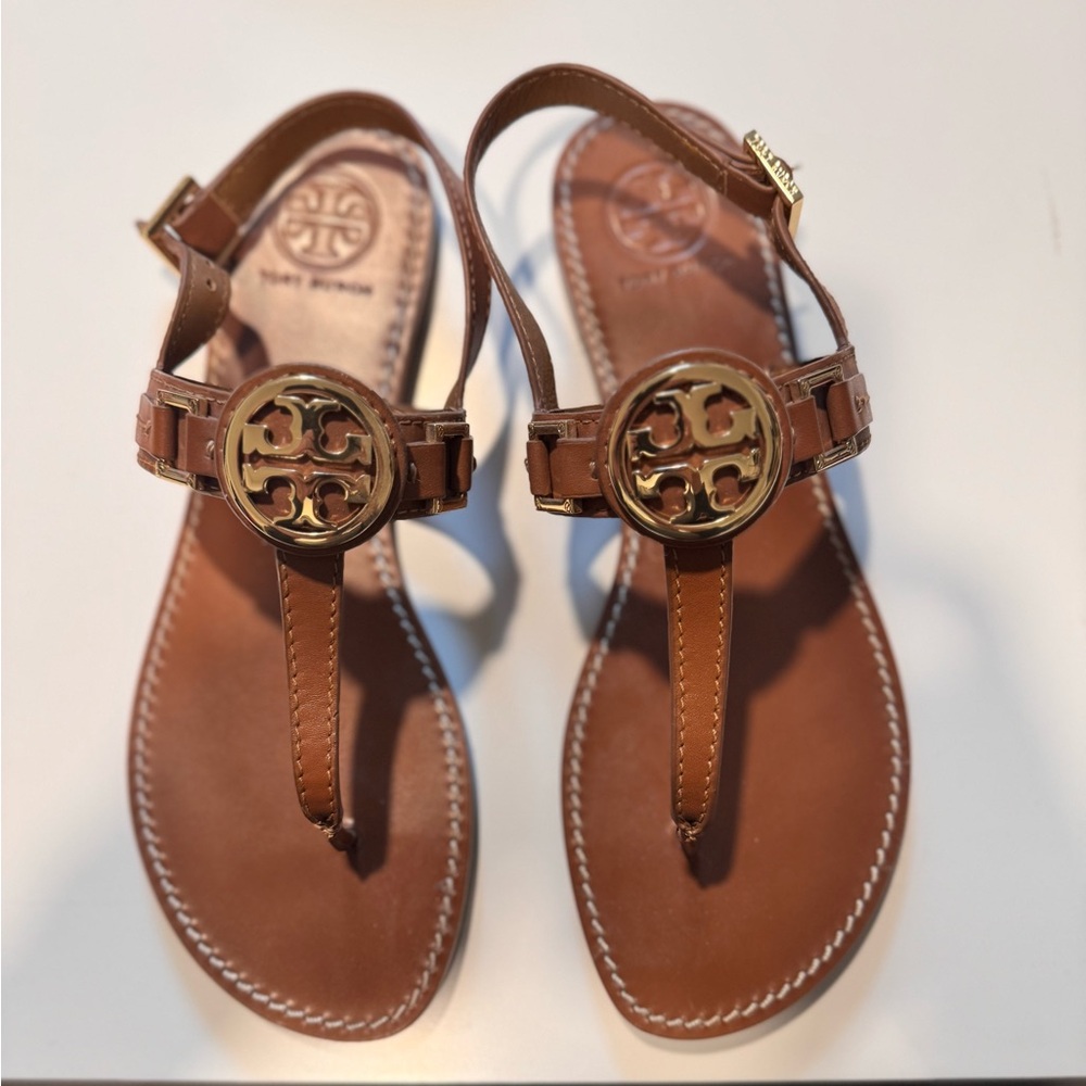 Tory Burch Brown Sandals with Gold Accents